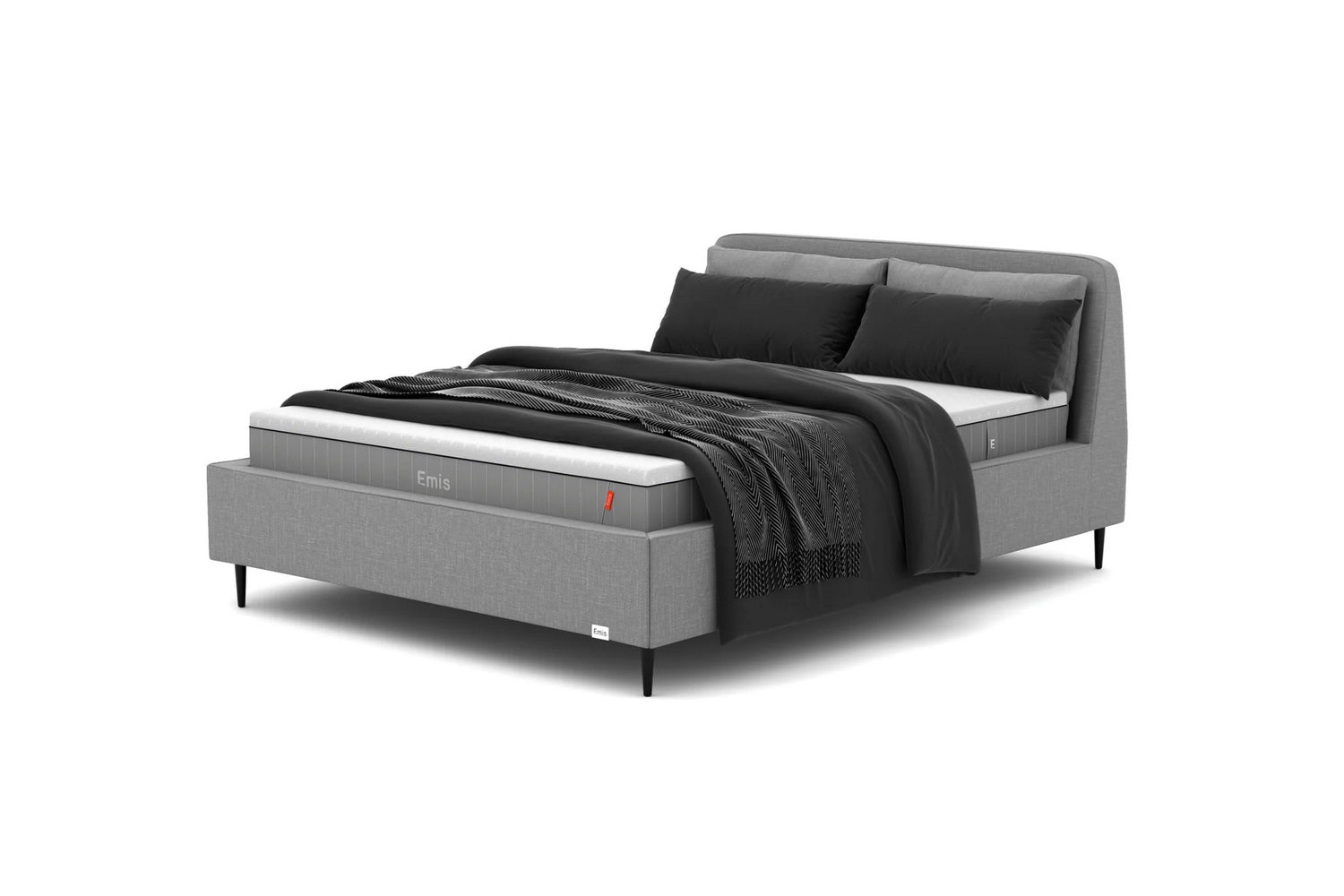 Gulta ar mīkstu apdari pelēkā krāsā "Laguna"