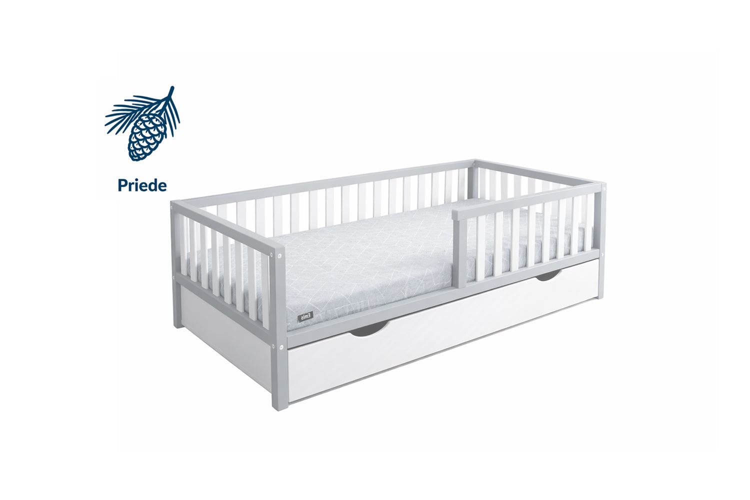 Bērnu koka gulta Scandi Kids ar baltu veļas kasti un augstām apmalēm